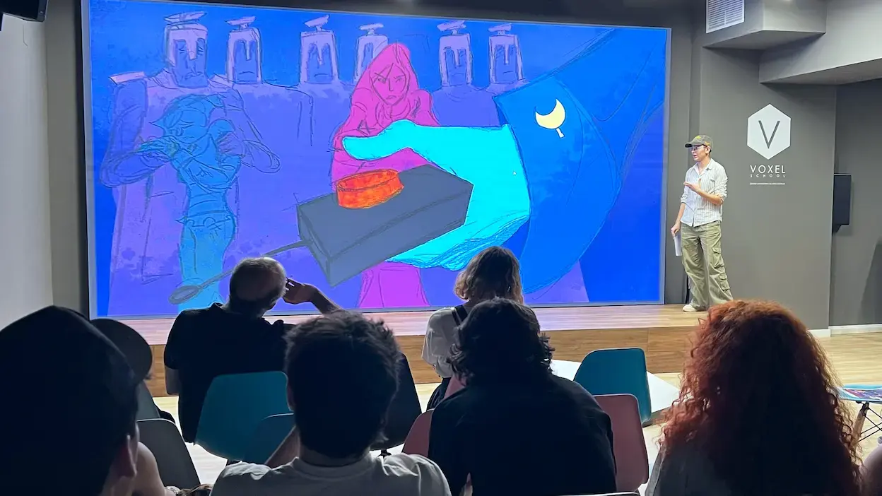 Estudiantes trabajando en portfolio de concept art